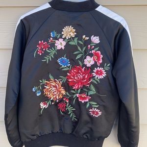 Forever 21 Black Bomber Jacket w/ Embroidery